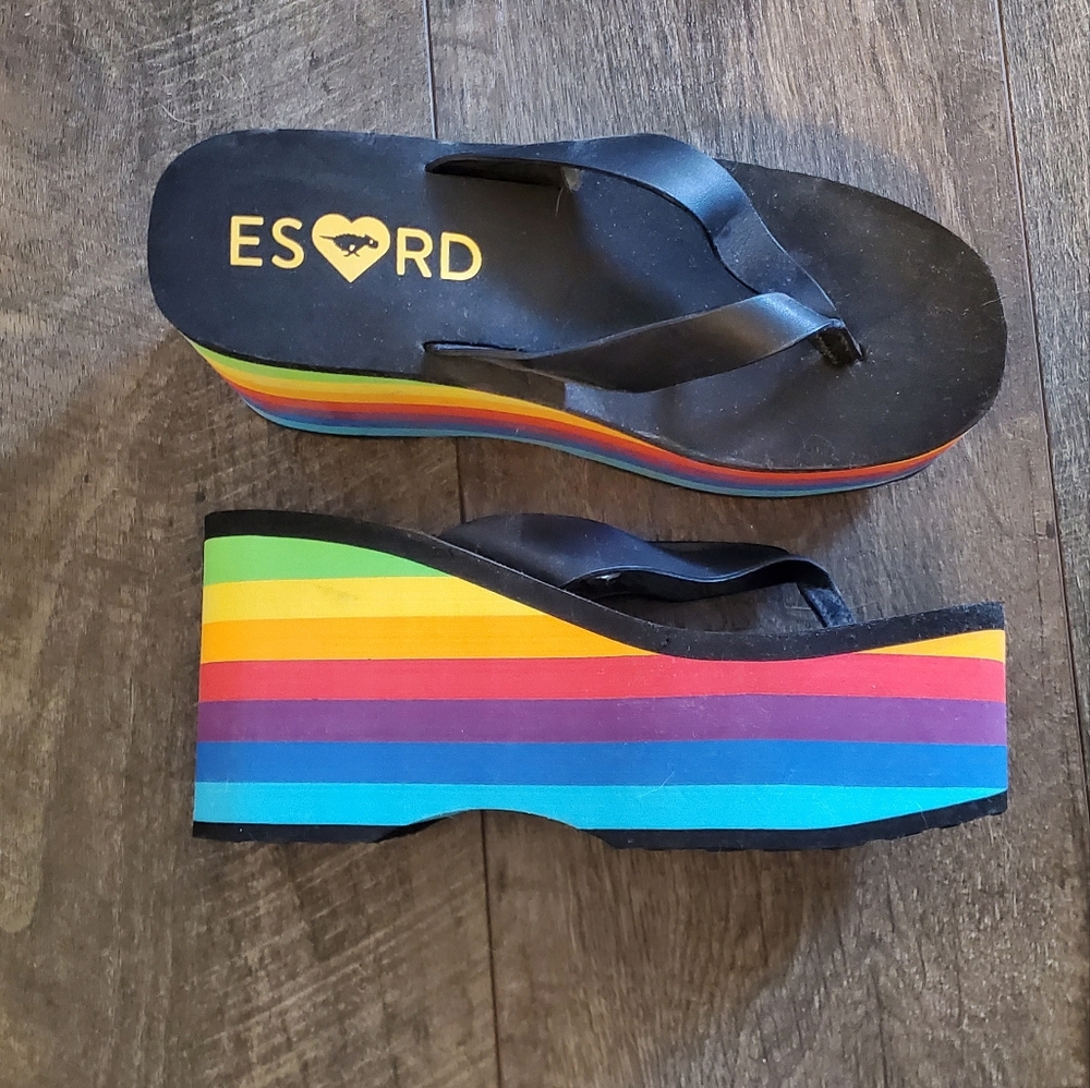Rocket Dog Rainbow Platform Flip Flop Sandals - Black Straps